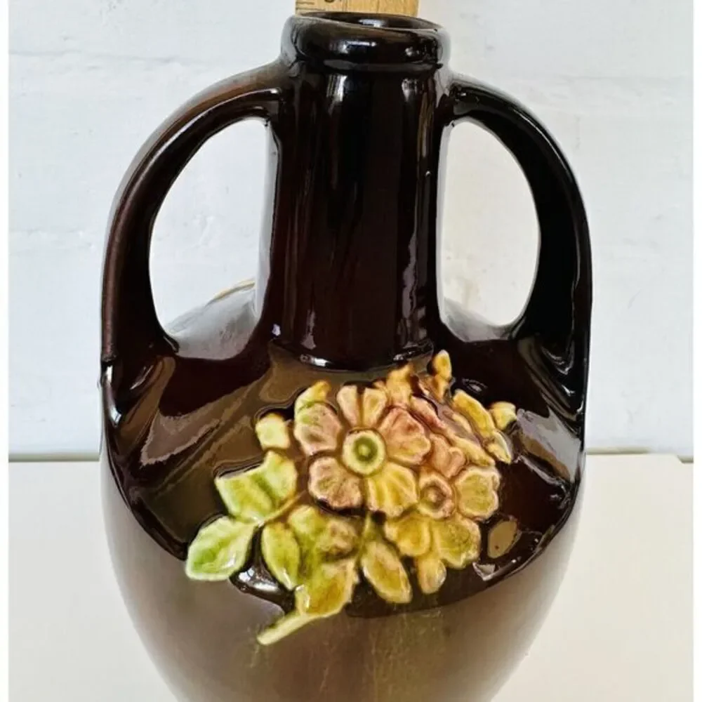 Antique Double Handled Glazed Vase with Floral Design Peters And Reed See Photos